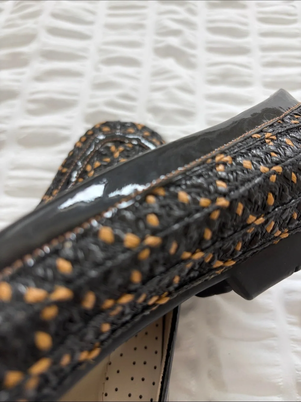 Eric Javits New York Square Toe Black and Tan Woven Loafers. Stylish, Tailored!